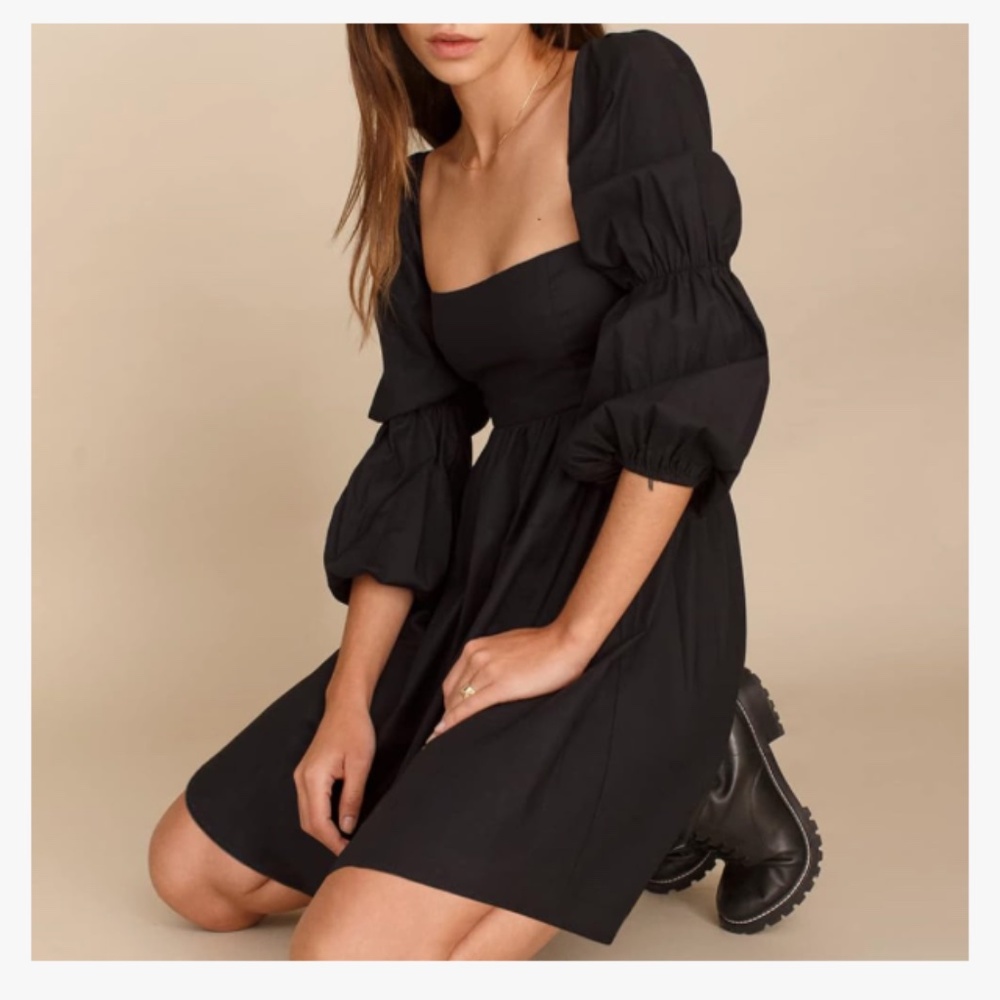 Mini Dress with Puff Sleeves (Black)—NWT!!